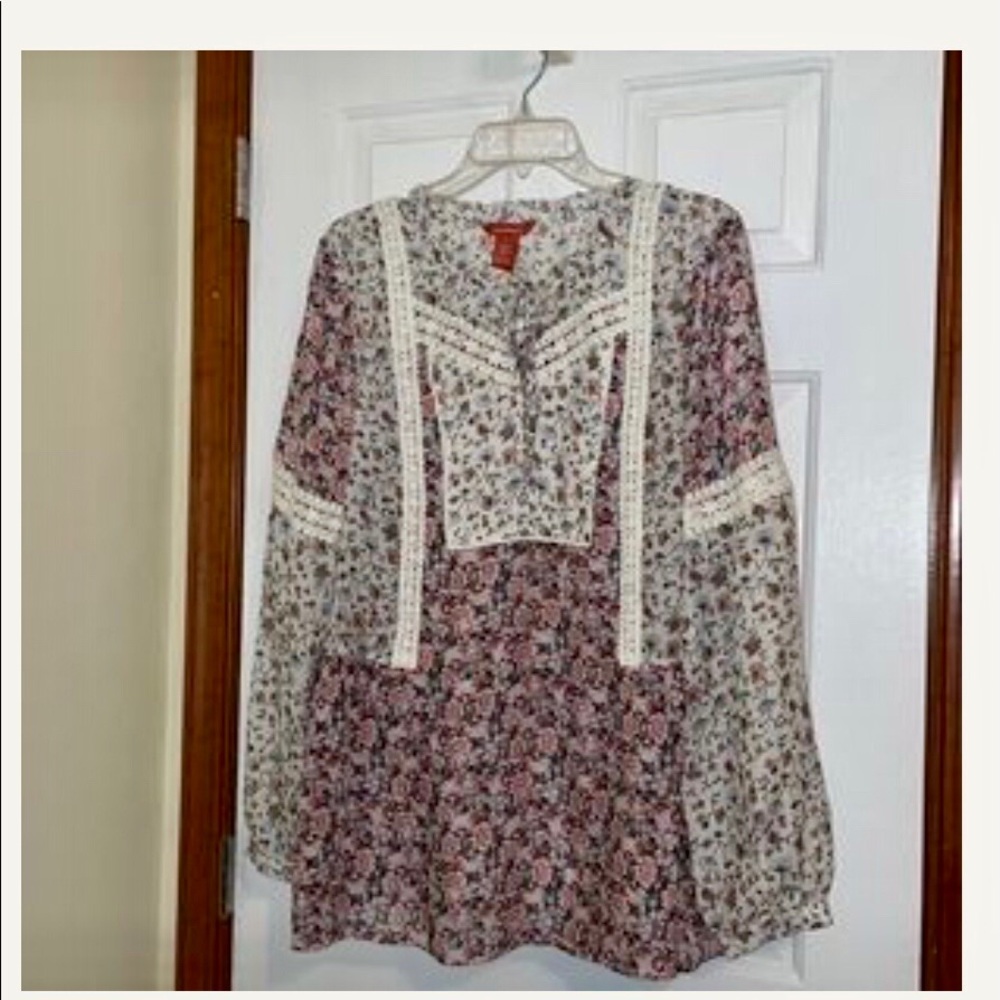 Sundance White Pink Multi Silk Floral Print LS Top
